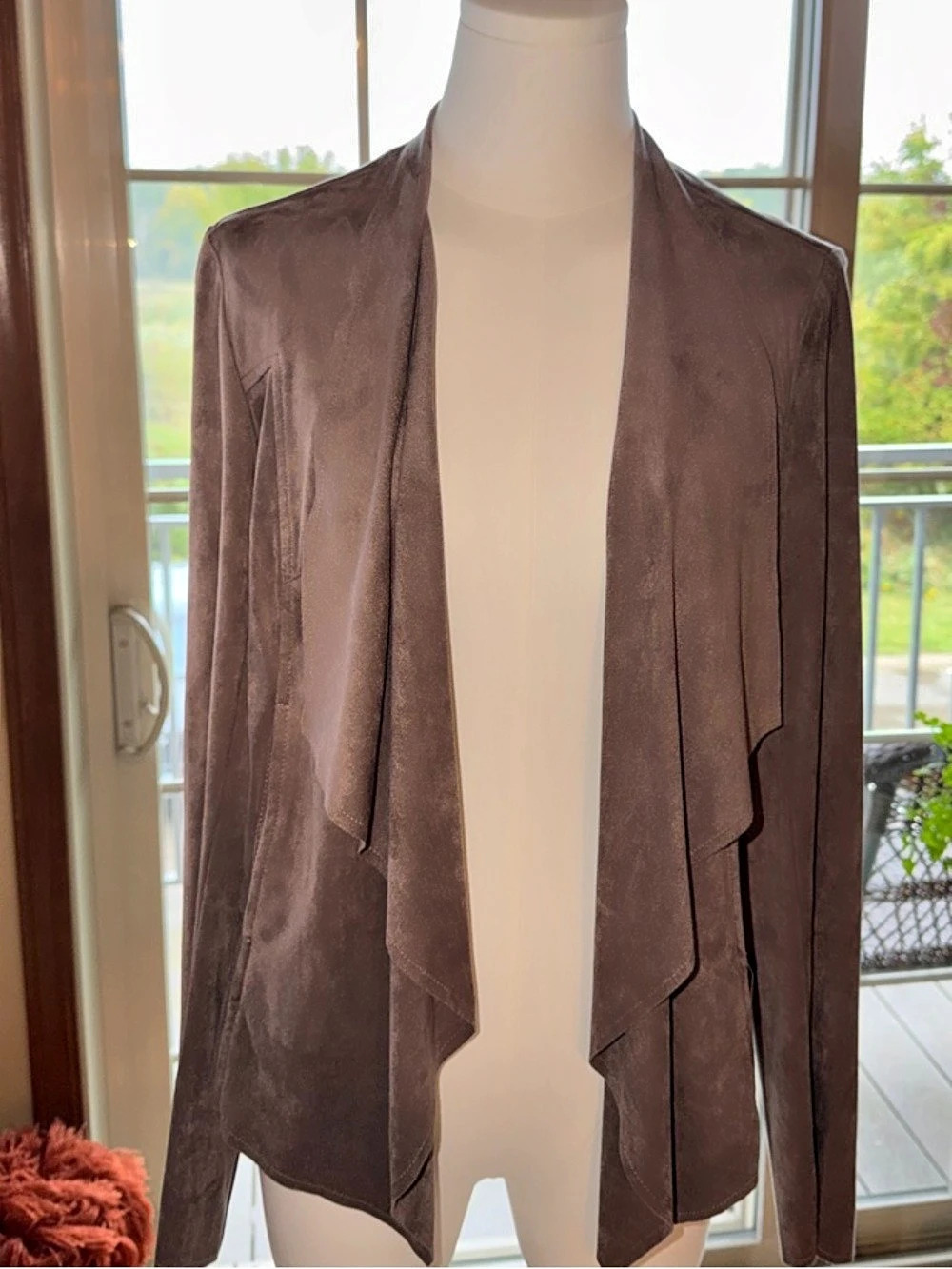 Draped Open Front Jacket in Brown New